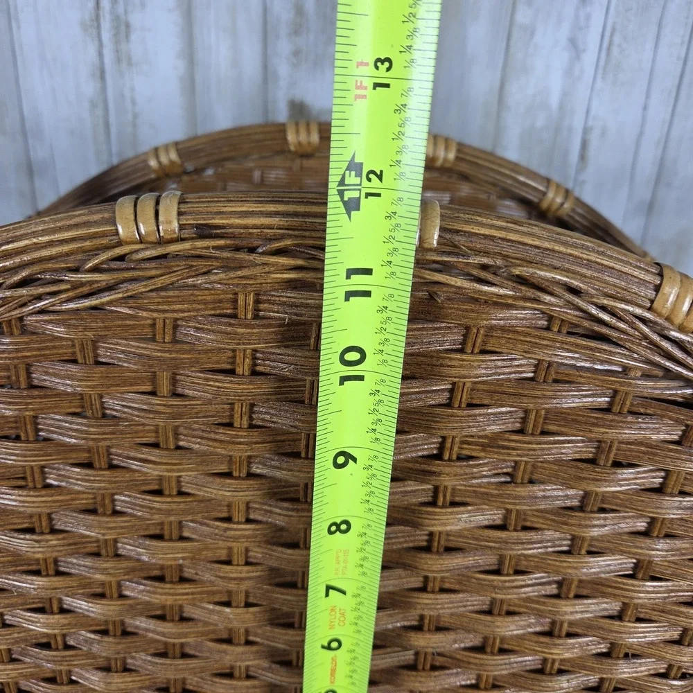Vtg Divided Woven Wicker Storage Basket Rack Magazines Records Cottagecore Boho
